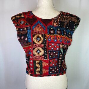 FARM Rio Multicolor Embroidered Patchwork Cropped Top